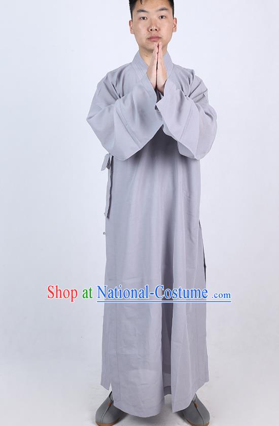 Chinese Traditional Buddhist Monk Grey Robe Costume Meditation Garment Dharma Assembly Bonze Frock Gown for Men