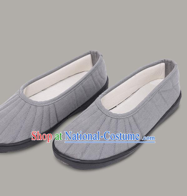 Top Grade Chinese Monk Shoes Traditional Buddhist Shoes Priest Grey Shoes