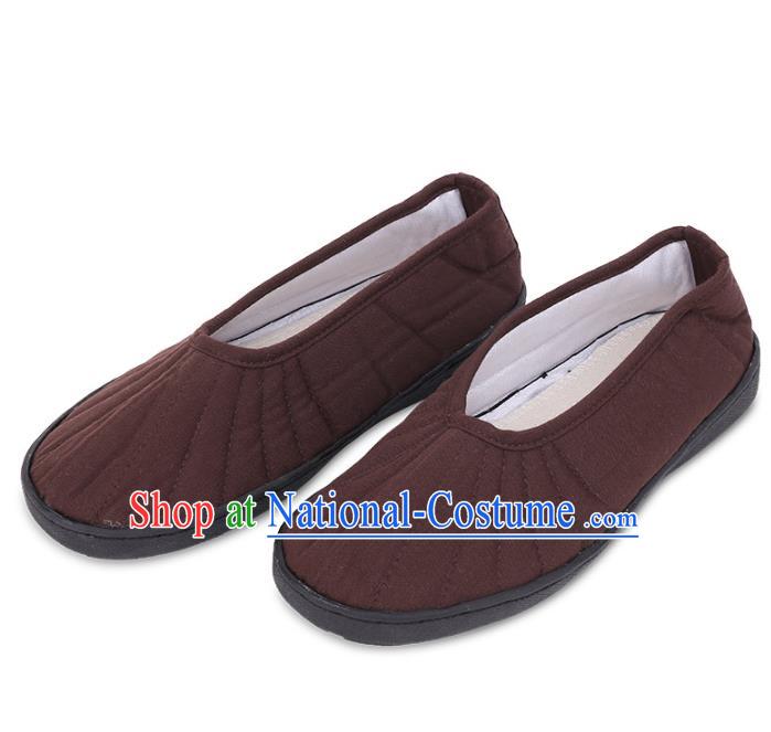 Top Grade Chinese Monk Shoes Traditional Buddhist Shoes Priest Brown Shoes