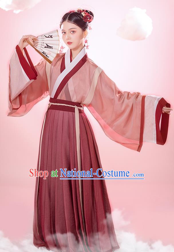 Chinese Ancient Young Female Hanfu Dress Traditional Garment Jin Dynasty Palace Princess Historical Costumes Complete Set