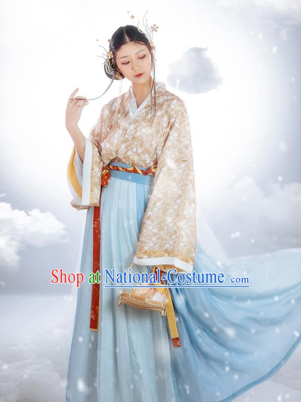 Chinese Ancient Flower Fairy Hanfu Dress Traditional Garment Jin Dynasty Court Lady Historical Costumes Complete Set for Women