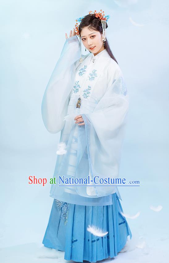 Chinese Ancient Nobility Female Blue Hanfu Dress Traditional Garment Ming Dynasty Patrician Lady Historical Costumes for Rich Woman