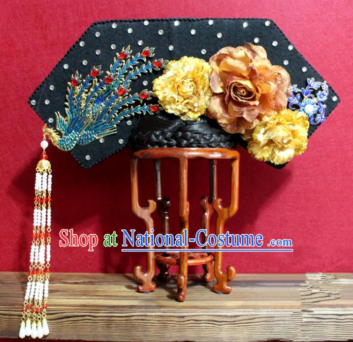 Chinese Ancient Qing Dynasty Queen Hair Jewelry Traditional Handmade Hairpins Hair Accessories Tassel Phoenix Coronet Complete Set