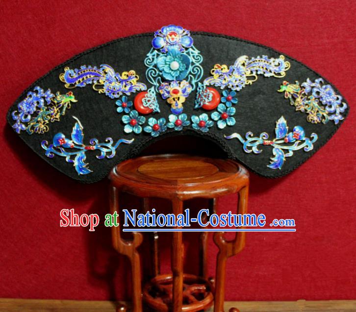 Chinese Ancient Qing Dynasty Queen Hair Jewelry Traditional Handmade Hairpins Hair Accessories Cloisonne Phoenix Coronet Complete Set