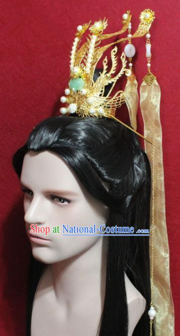 Traditional Chinese Ancient Prince Golden Hairdo Crown Handmade Ming Dynasty Noble Childe Hair Accessories for Men