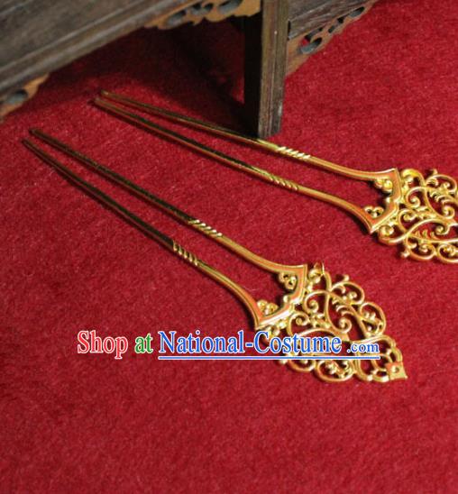 Traditional Chinese Handmade Golden Hairpins Ancient Tang Dynasty Imperial Consort Hair Accessories Hair Clip for Women