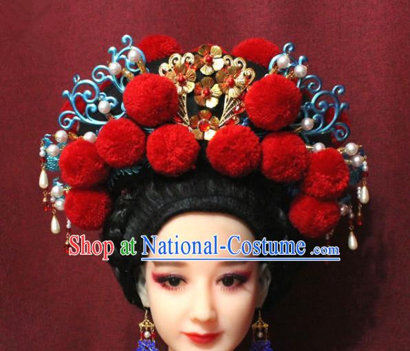 Chinese Ancient Imperial Consort Red Venonat Phoenix Coronet Hair Jewelry Traditional Handmade Hairpins Ming Dynasty Hair Accessories Complete Set