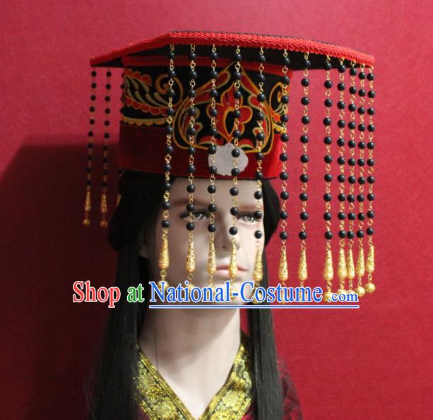 Traditional Chinese Ancient Emperor Tassel Hat Handmade Han Dynasty Monarch Hair Accessories Royal Crown for Men