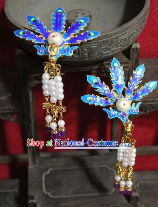 Traditional Chinese Handmade Cloisonne Phoenix Tassel Hair Clip Ancient Queen Hairpin Hair Accessories for Women