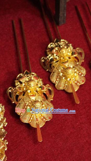 Traditional Chinese Handmade Golden Hair Clip Ancient Queen Hairpin Hair Accessories for Women