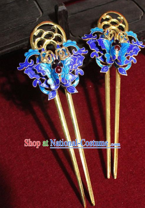 Traditional Chinese Handmade Cloisonne Butterfly Hair Clip Ancient Queen Golden Hairpins Hair Accessories Headwear for Women