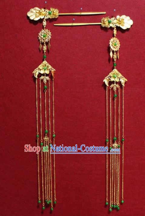 Traditional Chinese Handmade Golden Long Tassel Hair Clip Ancient Queen Hairpins Hair Accessories Court Headwear for Women