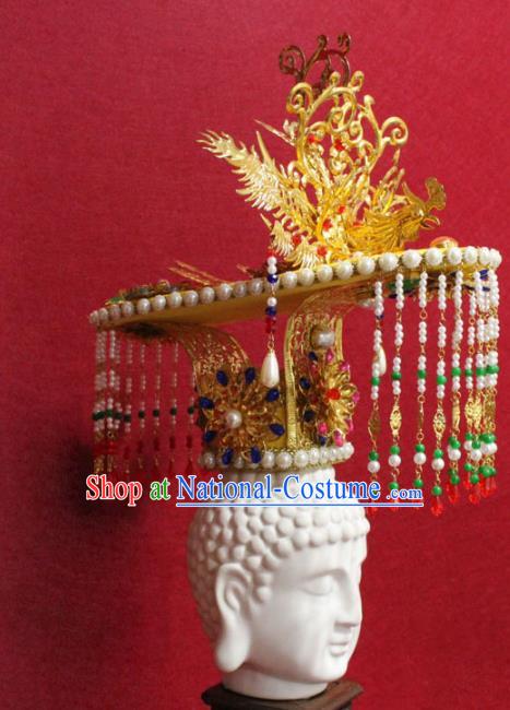 Traditional Chinese Handmade Tassel Hair Crown Ancient Emperor Hair Accessories Monarch Golden Headwear for Men