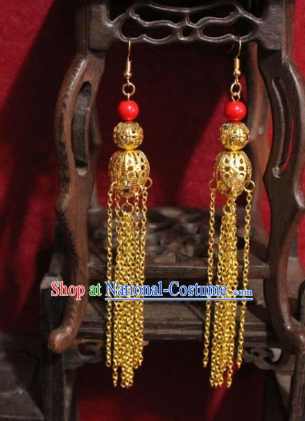 Traditional Chinese Ancient Princess Tassel Earrings Handmade Jewelry Accessories Golden Eardrop for Women