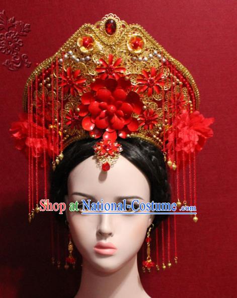 Traditional Chinese Ancient Qing Dynasty Imperial Consort Phoenix Coronet Handmade Hair Jewelry Hair Accessories Hat Complete Set