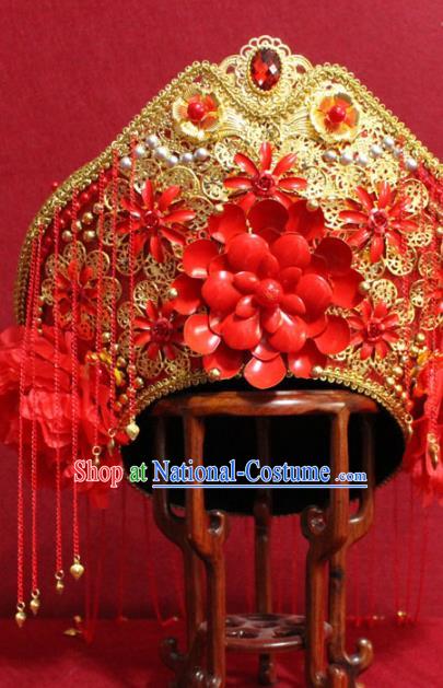 Traditional Chinese Ancient Qing Dynasty Imperial Consort Phoenix Coronet Handmade Hair Jewelry Hair Accessories Hat Complete Set