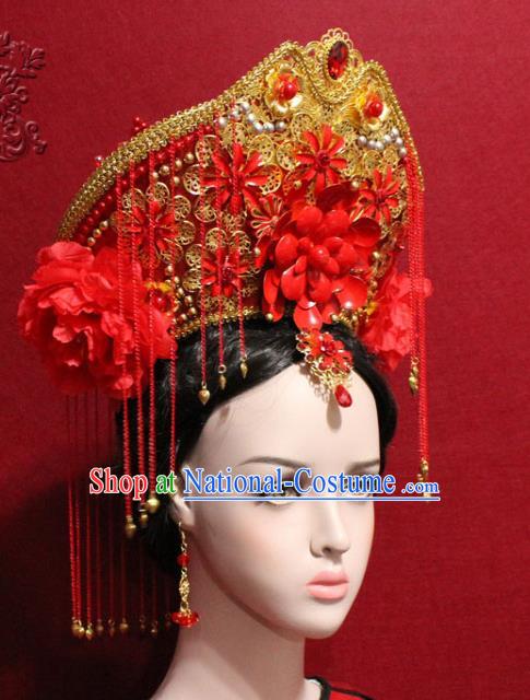 Traditional Chinese Ancient Qing Dynasty Imperial Consort Phoenix Coronet Handmade Hair Jewelry Hair Accessories Hat Complete Set