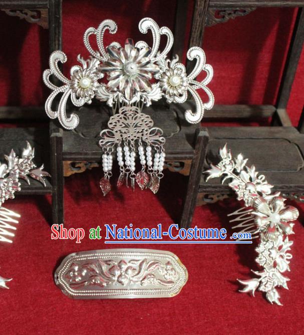 Traditional Chinese Ancient Queen Phoenix Coronet Handmade Hair Jewelry Hairpins Hair Accessories Hair Combs Complete Set