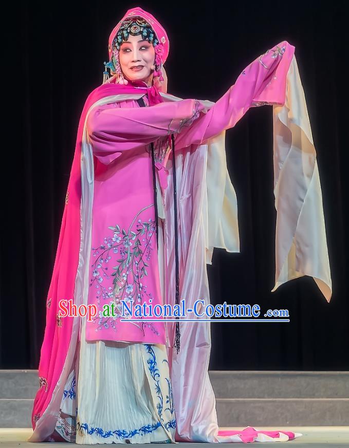 Chinese Sichuan Opera Hua Tan Garment Zhuo Wenjun Costumes and Hair Accessories Traditional Peking Opera Young Female Rosy Dress Actress Apparels