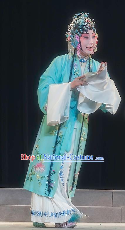 Chinese Sichuan Opera Rich Female Garment Zhuo Wenjun Costumes and Hair Accessories Traditional Peking Opera Hua Tan Blue Dress Diva Apparels