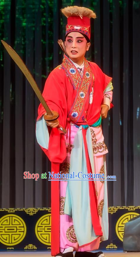 Da Hong Tai Chinese Sichuan Opera Young Male Jin Dayong Apparels Costumes and Headpieces Peking Opera Xiaosheng Garment Scholar Clothing