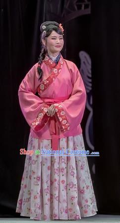 Chinese Sichuan Opera Maidservant Garment Costumes and Hair Accessories Bao En Ji Traditional Peking Opera Young Lady Dress Xiaodan Apparels