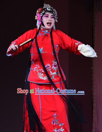 Chinese Sichuan Opera Rich Female Garment Costumes and Hair Accessories Ni Bi Tower Traditional Peking Opera Actress Red Dress Diva Fan Yue E Apparels