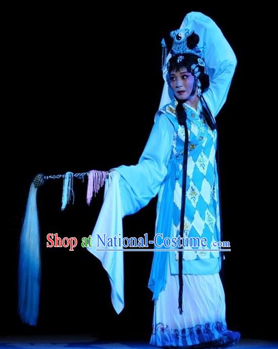 Chinese Sichuan Opera Taoist Nun Miao Chang Garment Costumes and Hair Accessories The Jade Hairpin Traditional Peking Opera Young Female Dress Actress Apparels