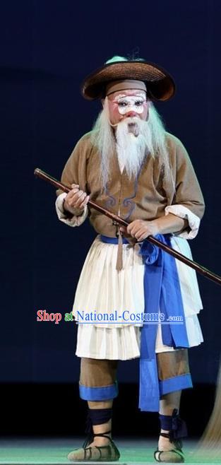 The Jade Hairpin Chinese Sichuan Opera Old Man Apparels Costumes and Headpieces Peking Opera Boatman Garment Clothing