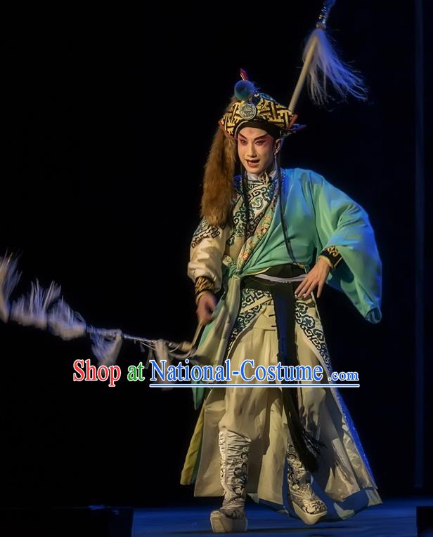 Shuang Ba Lang Chinese Sichuan Opera Martial Male Apparels Costumes and Headpieces Peking Opera Wusheng Garment Takefu Wang Ye Clothing