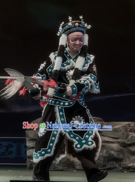 Shuang Ba Lang Chinese Sichuan Opera Soldier Apparels Costumes and Headpieces Peking Opera Wusheng Garment Martial Male Clothing