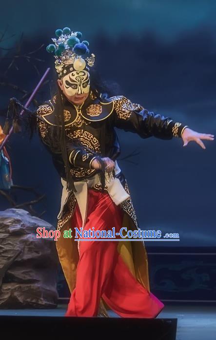 Shuang Ba Lang Chinese Sichuan Opera Martial Male Apparels Costumes and Headpieces Peking Opera Wusheng Garment Swordsman Clothing