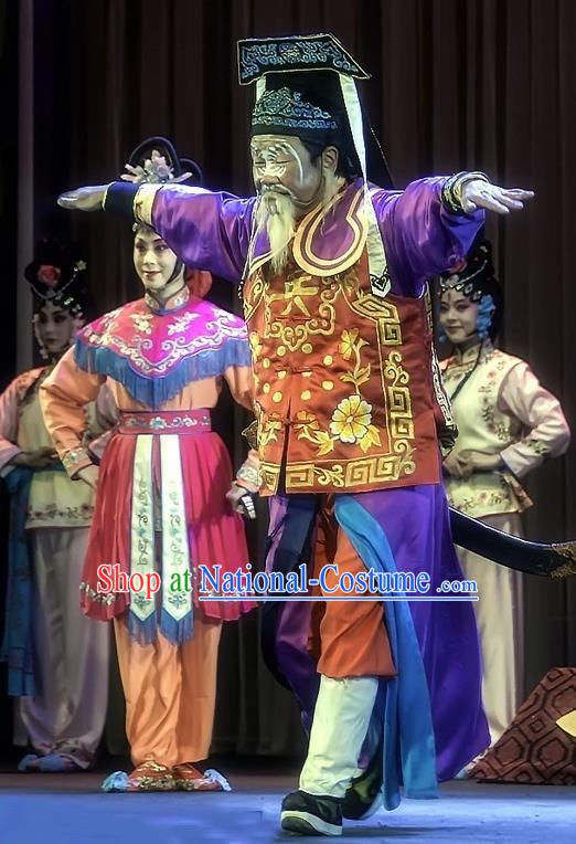 Shuang Ba Lang Chinese Sichuan Opera Old Soldier Apparels Costumes and Headpieces Peking Opera Elderly Male Garment Clothing