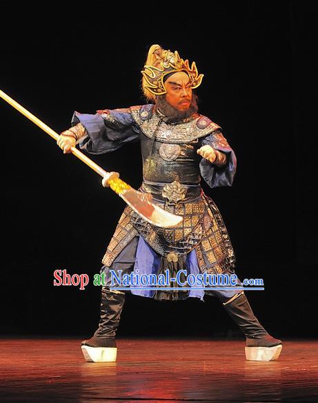 Xi Zhao Qi Shan Chinese Sichuan Opera Martial Male Apparels Costumes and Headpieces Peking Opera General Wei Yan Armor Garment Clothing