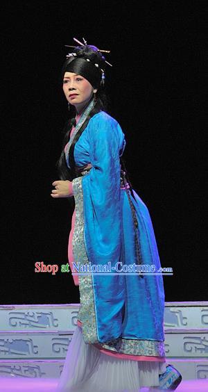 Chinese Sichuan Opera Young Female Garment Costumes and Hair Accessories Xi Zhao Qi Shan Traditional Peking Opera Actress Blue Dress Apparels