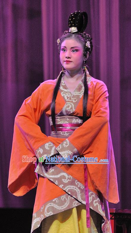 Chinese Sichuan Opera Maidservant Garment Costumes and Hair Accessories Xi Zhao Qi Shan Traditional Peking Opera Xiaodan Dress Apparels