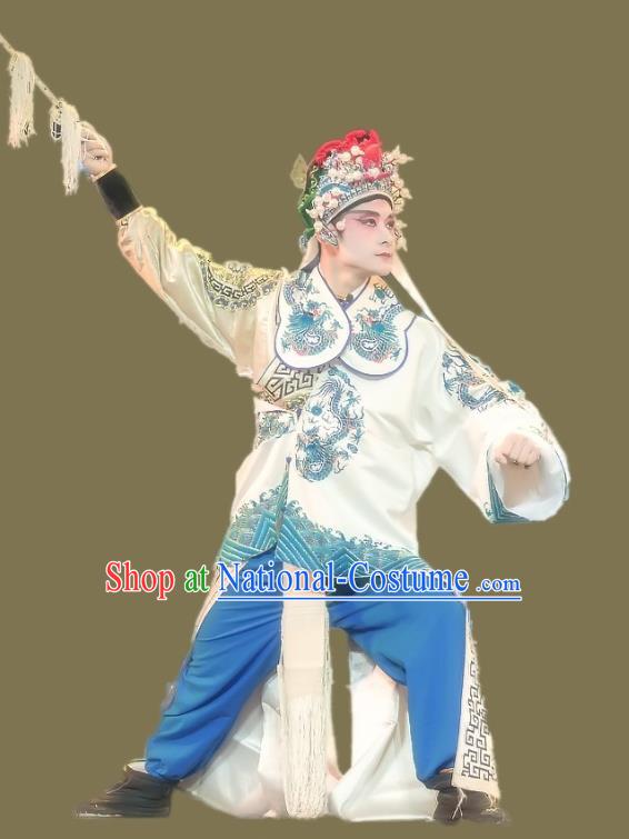 Shuang Tian Guan Chinese Sichuan Opera Swordsman Apparels Costumes and Headpieces Peking Opera Martial Man Garment Wusheng Clothing