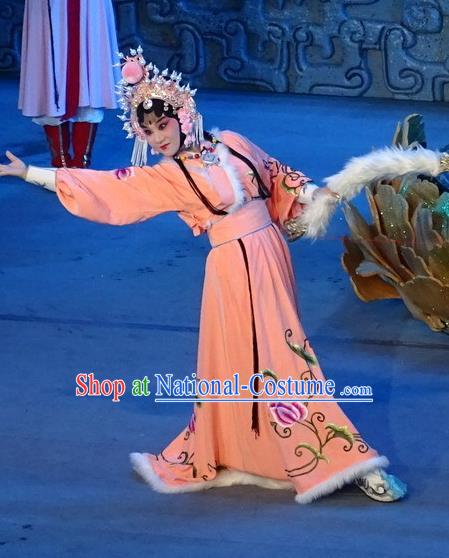 Chinese Sichuan Opera Young Lady Garment Costumes and Hair Accessories Qing Yun Palace Traditional Peking Opera Xiaodan Jin Yue E Orange Dress Apparels