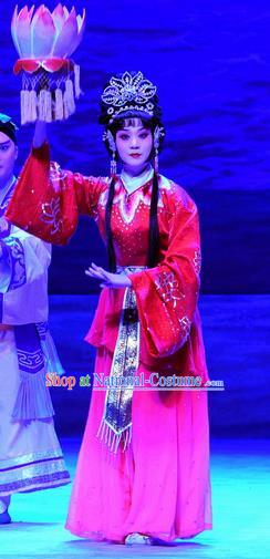 Chinese Beijing Opera Actress Hua Tan Apparels Costumes and Headpieces Traditional Peking Opera Ma Zu Goddess Lin Moniang Red Dress Garment