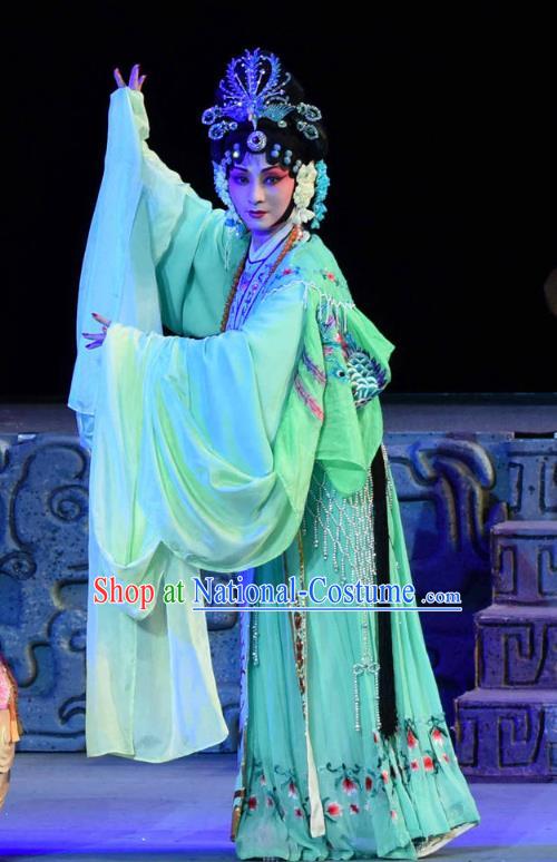 Chinese Sichuan Opera Diva Xi Hui Garment Costumes and Hair Accessories Qing Yun Palace Traditional Peking Opera Rani Dress Noble Female Apparels