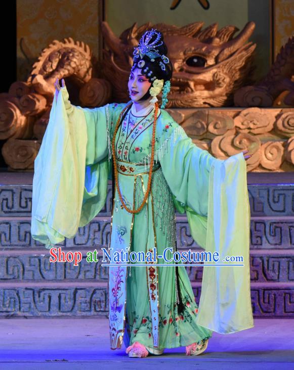 Chinese Sichuan Opera Diva Xi Hui Garment Costumes and Hair Accessories Qing Yun Palace Traditional Peking Opera Rani Dress Noble Female Apparels