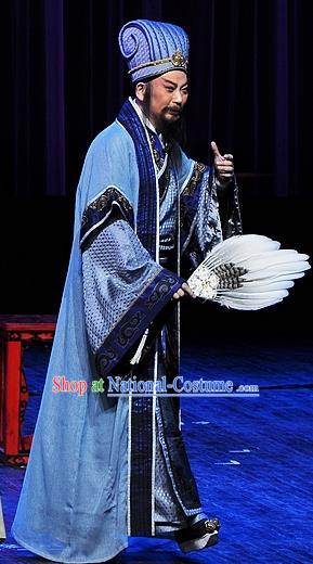 Xi Zhao Qi Shan Chinese Sichuan Opera Strategist Zhuge Liang Apparels Costumes and Headpieces Peking Opera Elderly Male Garment Clothing