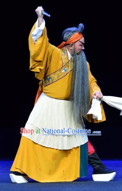 Yu He Qiao Chinese Sichuan Opera Laosheng Apparels Costumes and Headpieces Peking Opera Garment Elderly Male Clothing