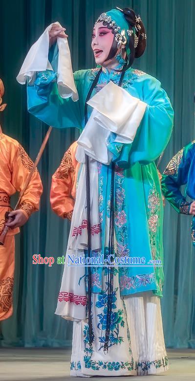 Chinese Sichuan Opera Young Woman Geng Niang Garment Costumes and Hair Accessories Da Hong Tai Traditional Peking Opera Distress Maiden Dress Actress Apparels