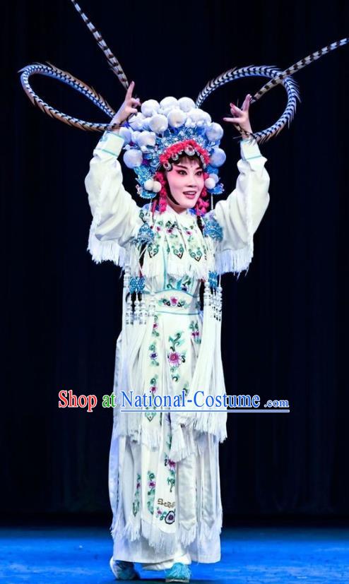 Chinese Sichuan Opera Goddess Bai Shan Garment Costumes and Hair Accessories Ren Jian Hao Traditional Peking Opera Hua Tan Dress Diva Apparels