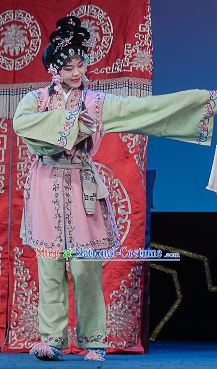 Chinese Sichuan Opera Maid Lady Garment Costumes and Hair Accessories Ci Tang Chen Traditional Peking Opera Servant Girl Dress Apparels