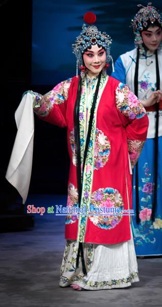 Chinese Beijing Opera Diva Liang Hongyu Apparels Costumes and Headpieces Traditional Peking Opera Mrs Anguo Hua Tan Red Dress Garment