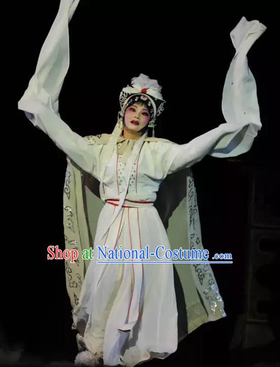 Chinese Sichuan Opera Distress Female Garment Costumes and Hair Accessories Dou E Yuan Traditional Peking Opera Tsing Yi Dress Diva Apparels