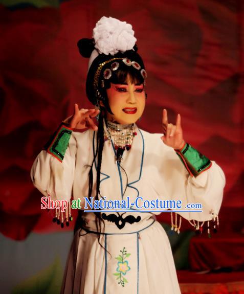 Chinese Sichuan Opera Diva Garment Costumes and Hair Accessories Dou E Yuan Traditional Peking Opera Tsing Yi Dress Distress Female Apparels