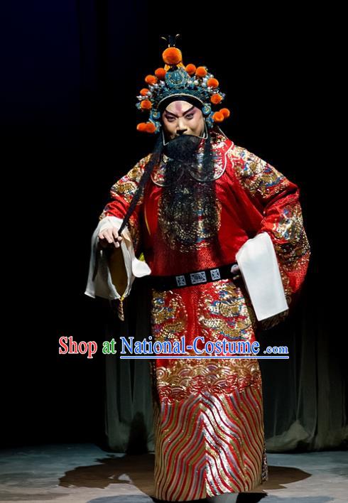 Mrs Anguo Chinese Peking Opera Official Han Shizhong Garment Costumes and Headwear Beijing Opera Elderly Male Apparels Embroidered Robe Clothing